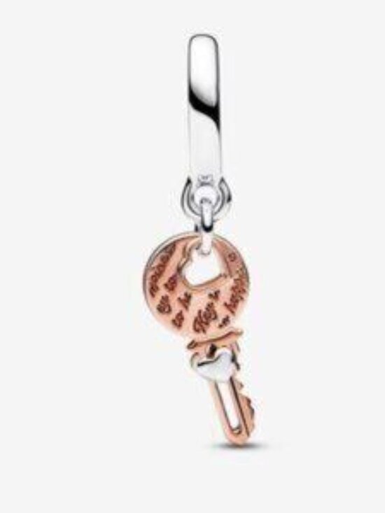 Pandora Two-tone key & Sliding Heart Dangle Charm - Picture 2 of 4